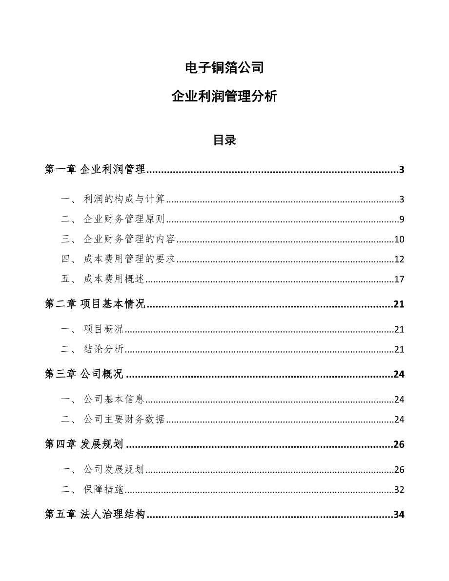 电子铜箔公司企业利润管理分析_第1页