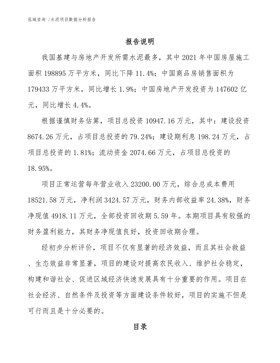 水泥项目数据分析报告（模板范文）_第1页