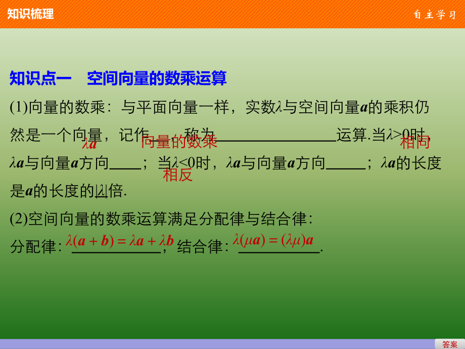 高中数学人教版A版选修2-1课件：3-1-2 空间向量的数乘运算_第4页