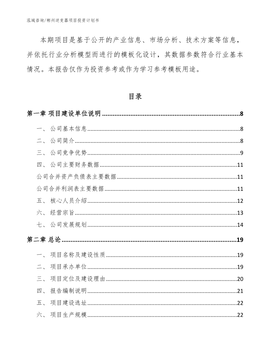 郴州逆变器项目投资计划书【参考模板】_第2页
