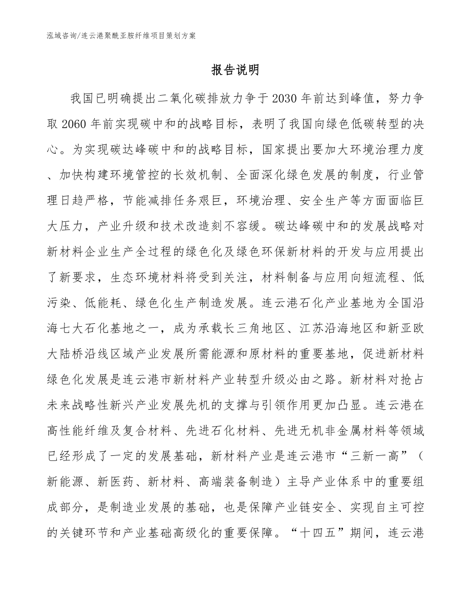 连云港聚酰亚胺纤维项目策划方案参考范文_第2页