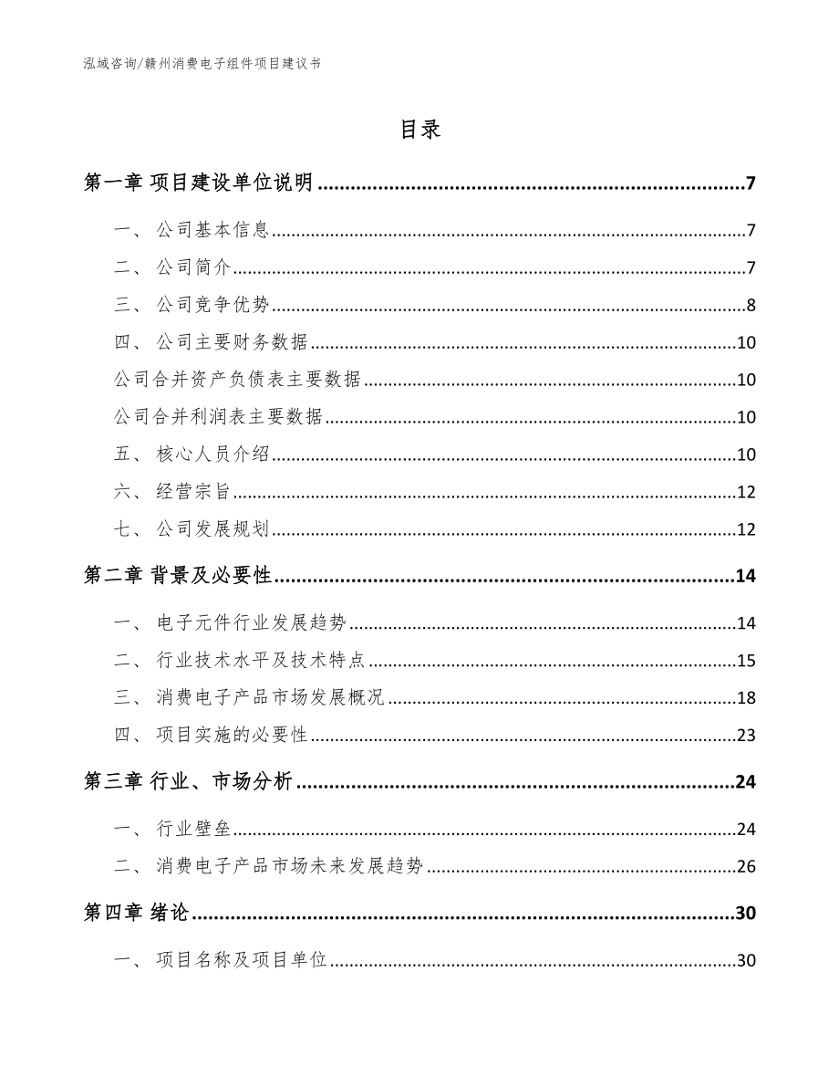 赣州消费电子组件项目建议书（范文模板）_第1页