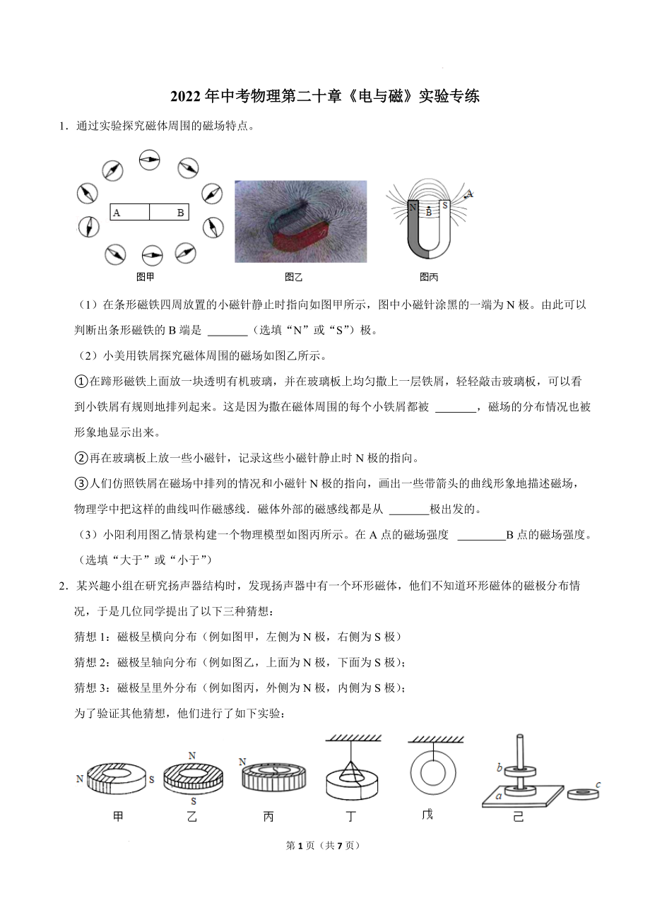 2022年中考物理实验专题复习——电与磁_第1页