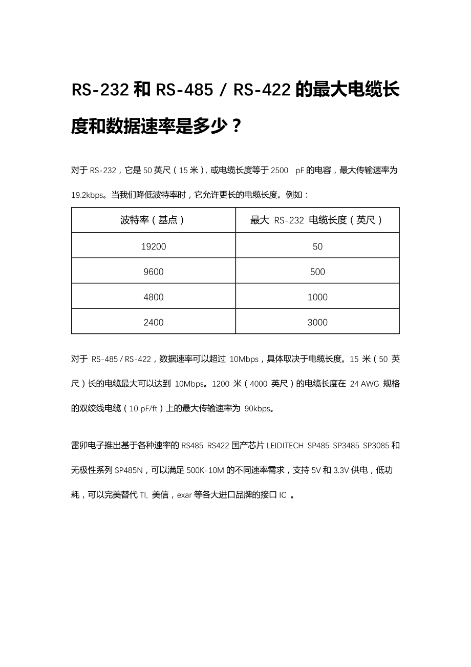 20220307 RS-232和RS-485RS-422的最大电缆长度和数据速率是多少？_第1页