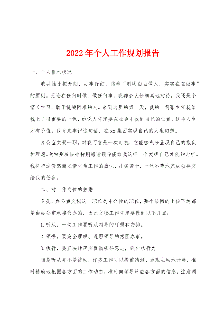 2022年个人工作规划报告_第1页