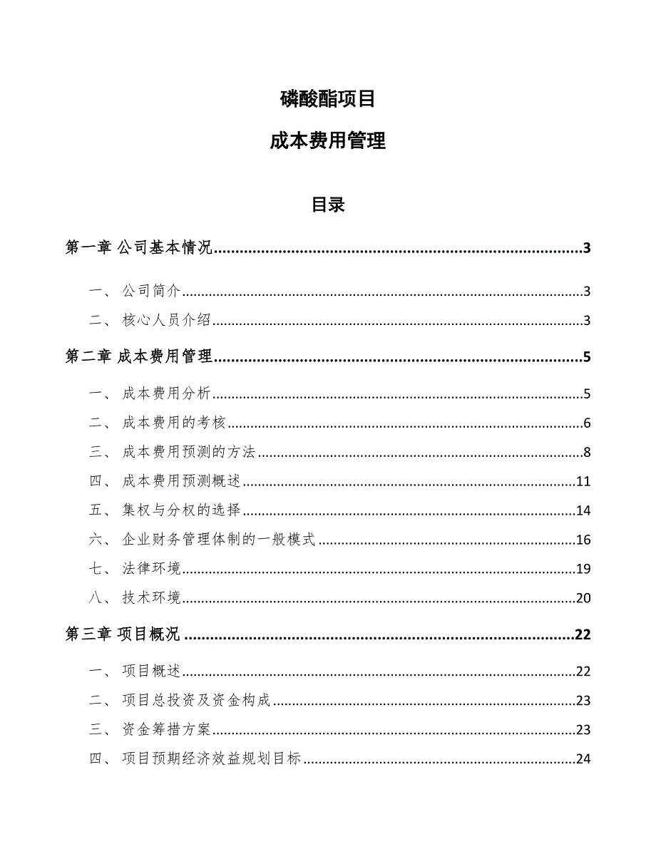 磷酸酯项目成本费用管理_第1页