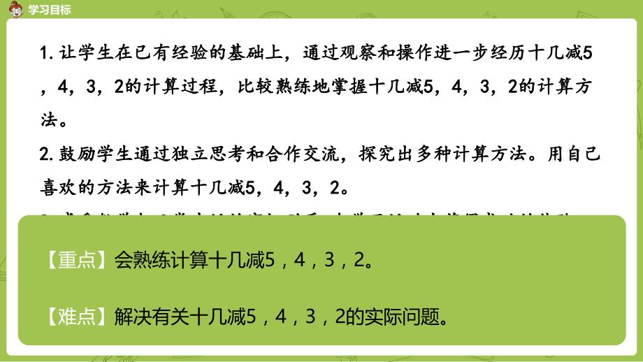 人教版数学一年级下册第二单元《十几减5、4、3、2》教学课件_第2页