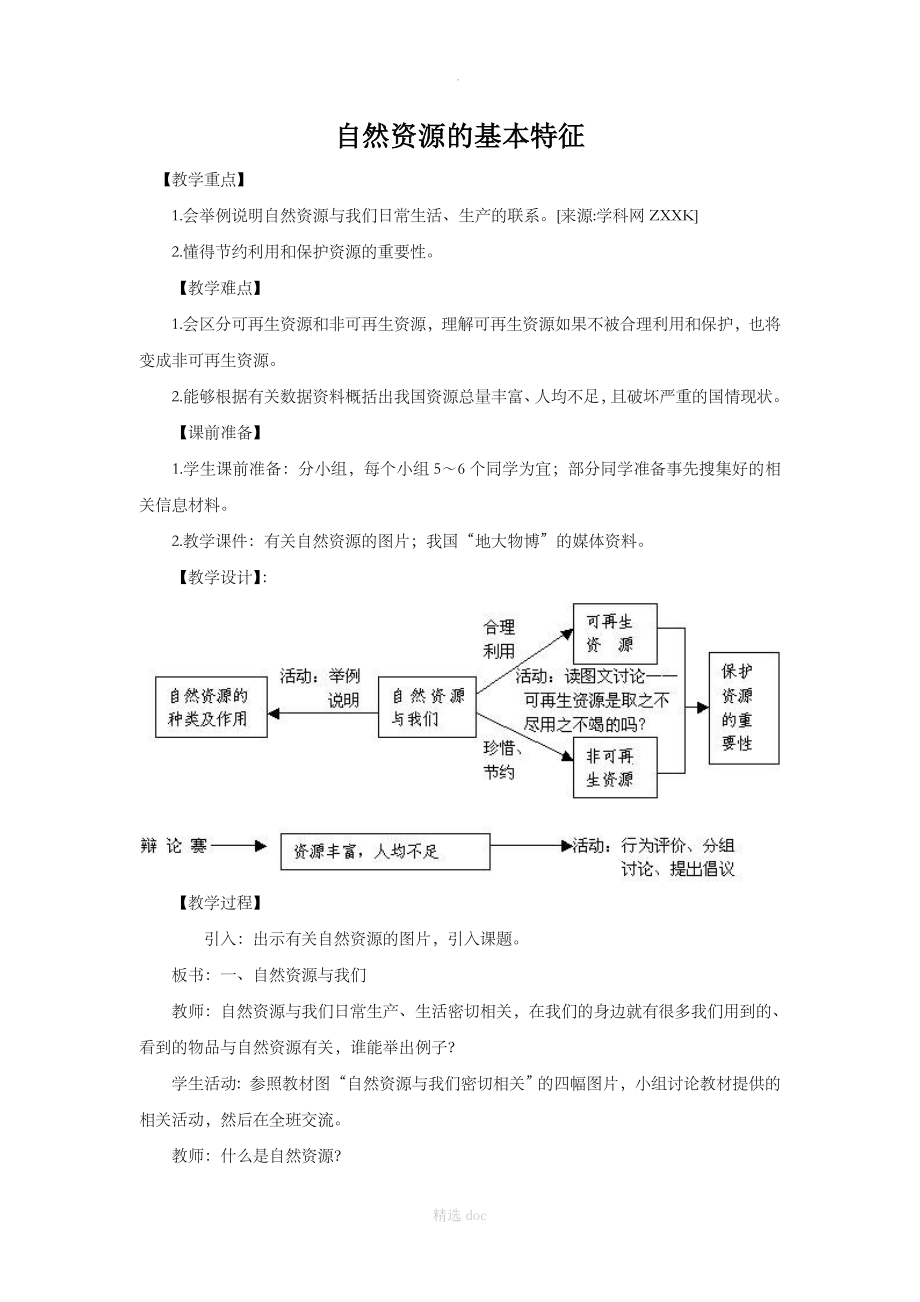 【人教版】地理8年级上册教案：3.1自然资源的基本特征_第1页