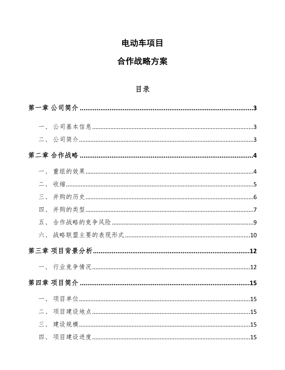 电动车项目合作战略方案（范文）_第1页