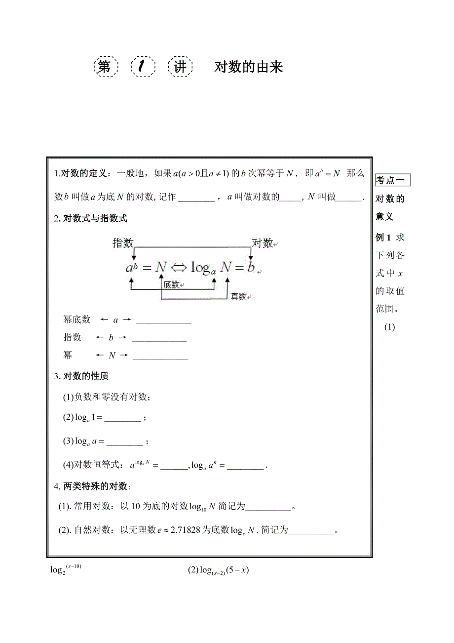 对数运算公式总结+题型归纳总结(完美训练)_第1页