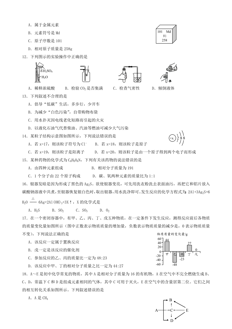 云南省昆明市202X年中考化学真题试题_第2页