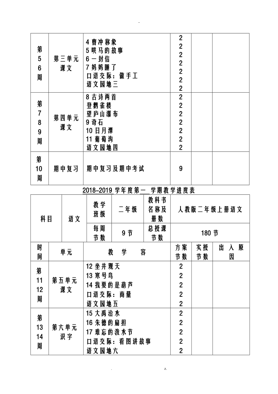 2018新版人教版小学二年级上册语文教案全册_第2页