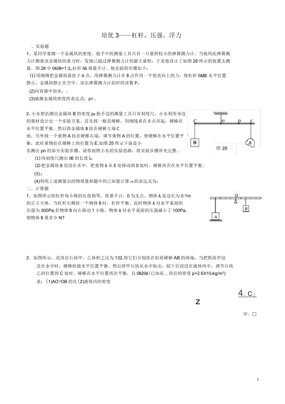 北京市延庆县十一学校中考物理专题复习培优3——杠杆_第1页