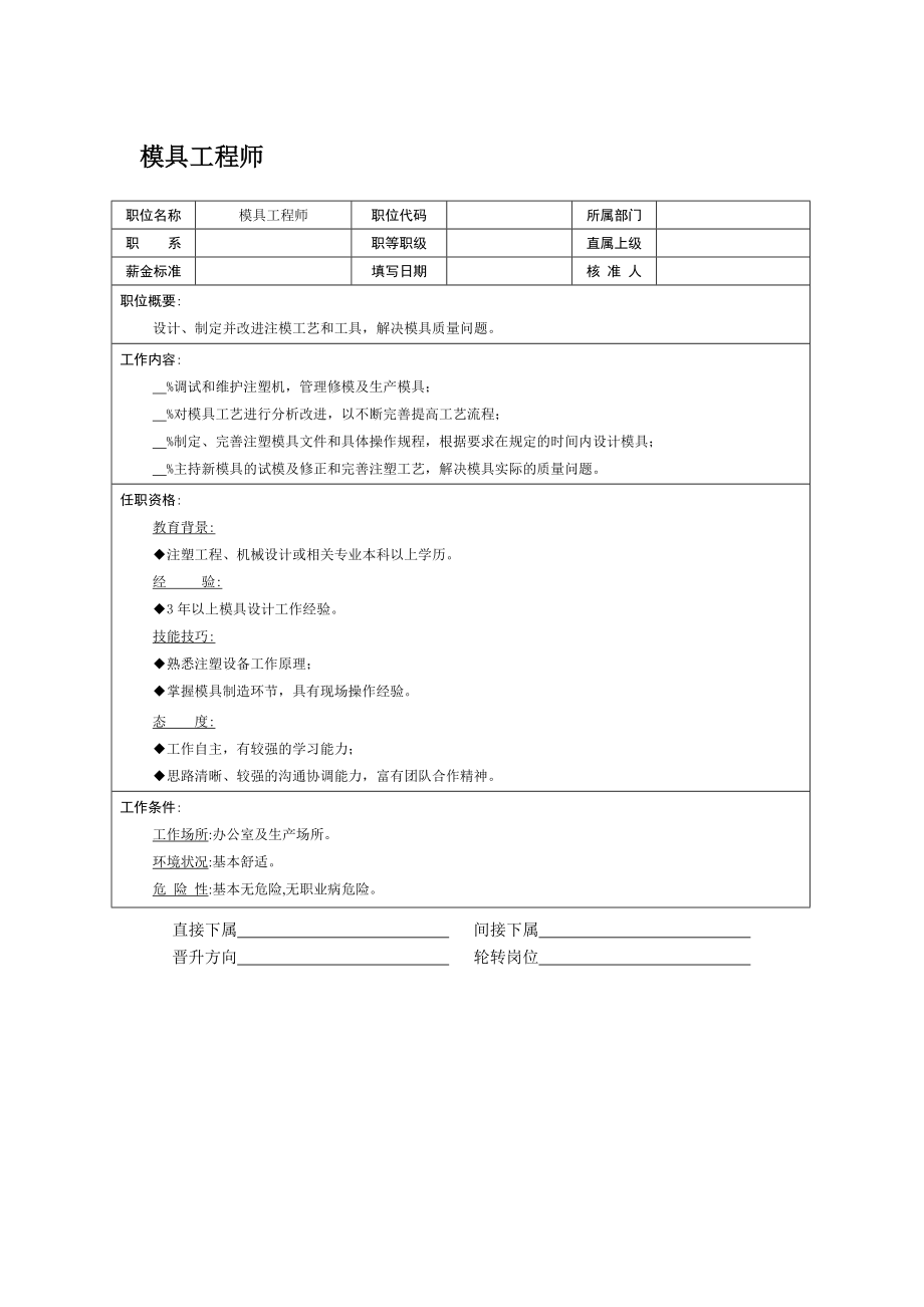 企业运营管理职位说明书：模具工程师_第1页