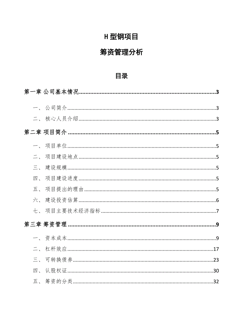 H型钢项目筹资管理分析_第1页