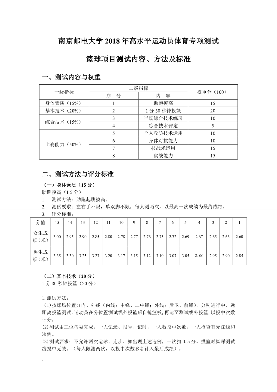 南京邮电大学2018年高水平运动员体育专项测试_第1页