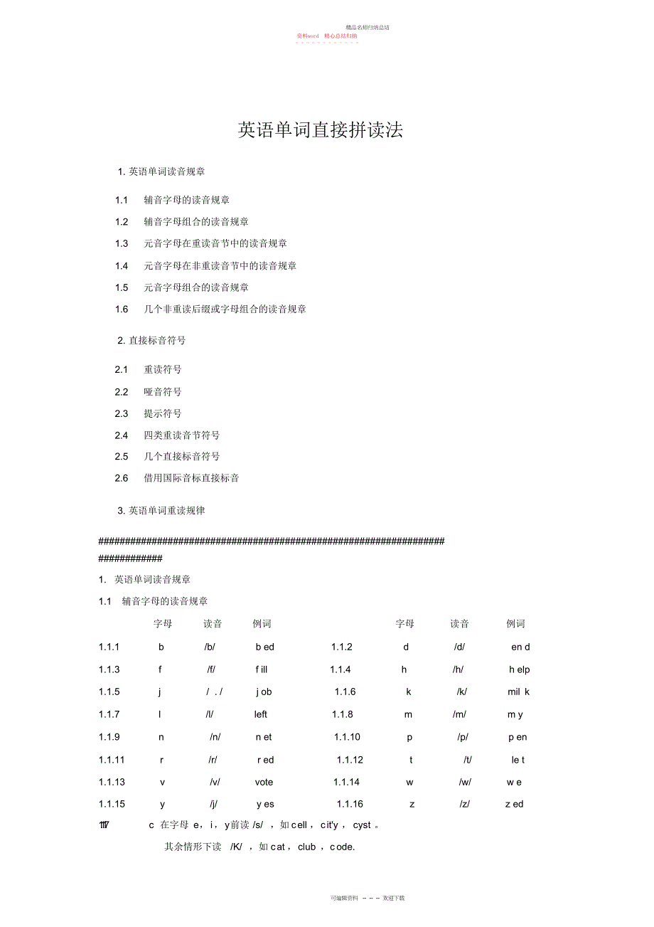 很棒的归纳英语单词直接拼读法建议先看”个字母发音规律“_第1页