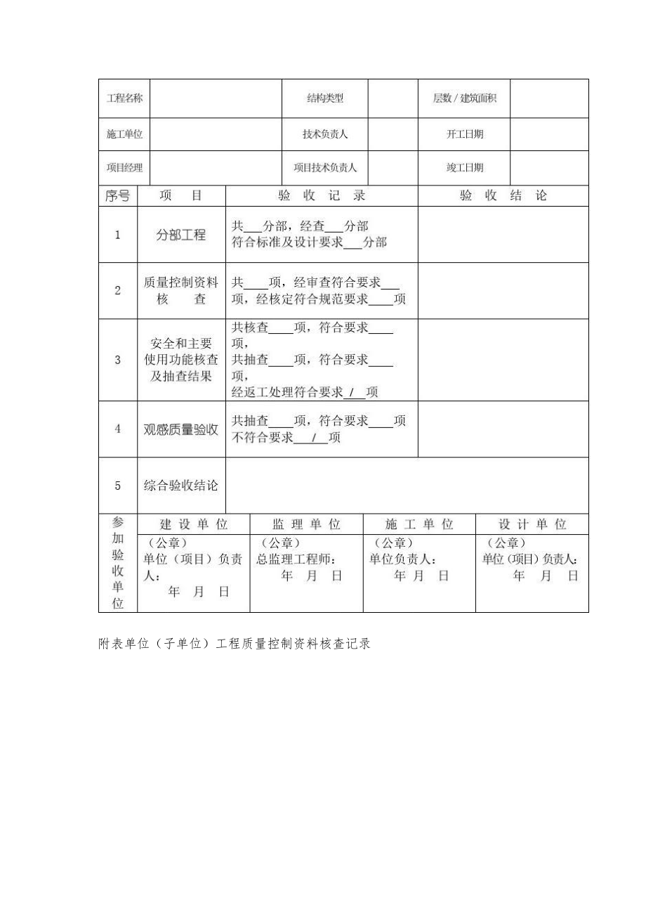 单位工程竣工验收记录表四统表)-第1稿_第2页