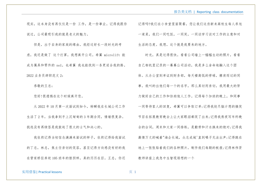 2022业务员辞职归纳_第2页