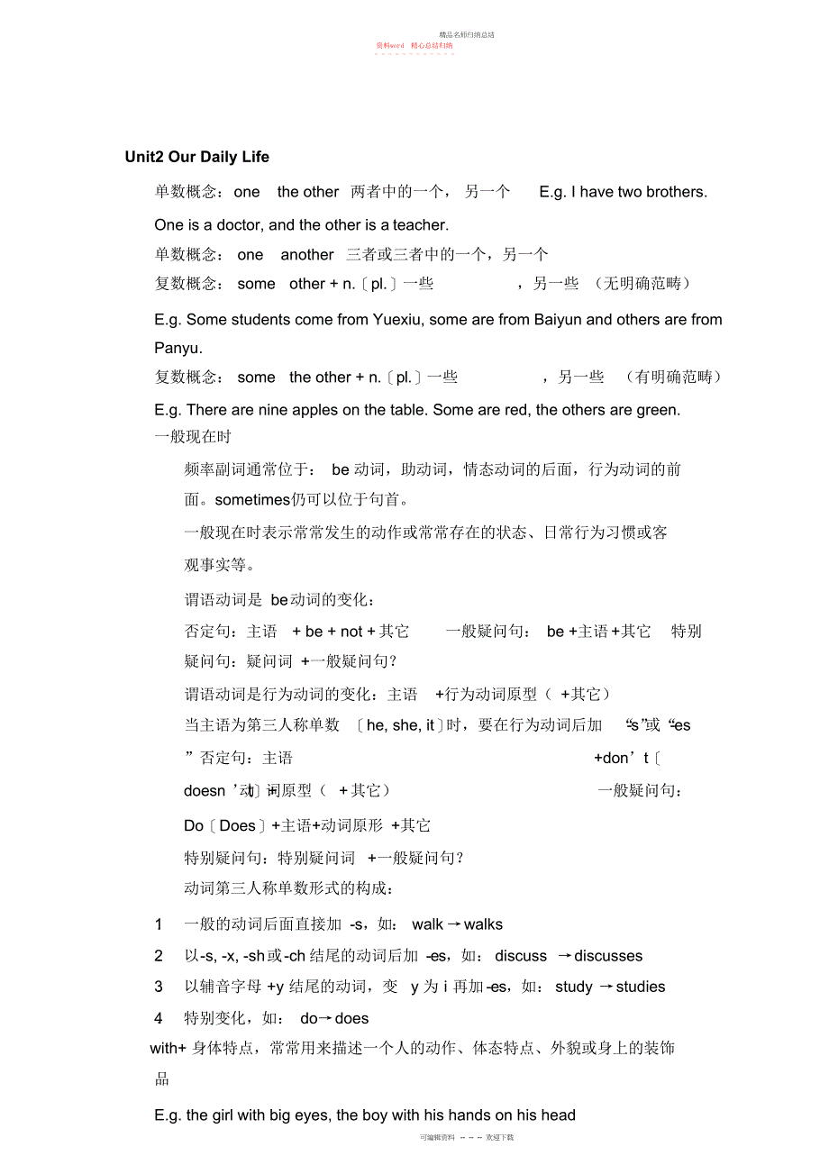 广州版英语七级上册第二单元知识点与练习_第1页