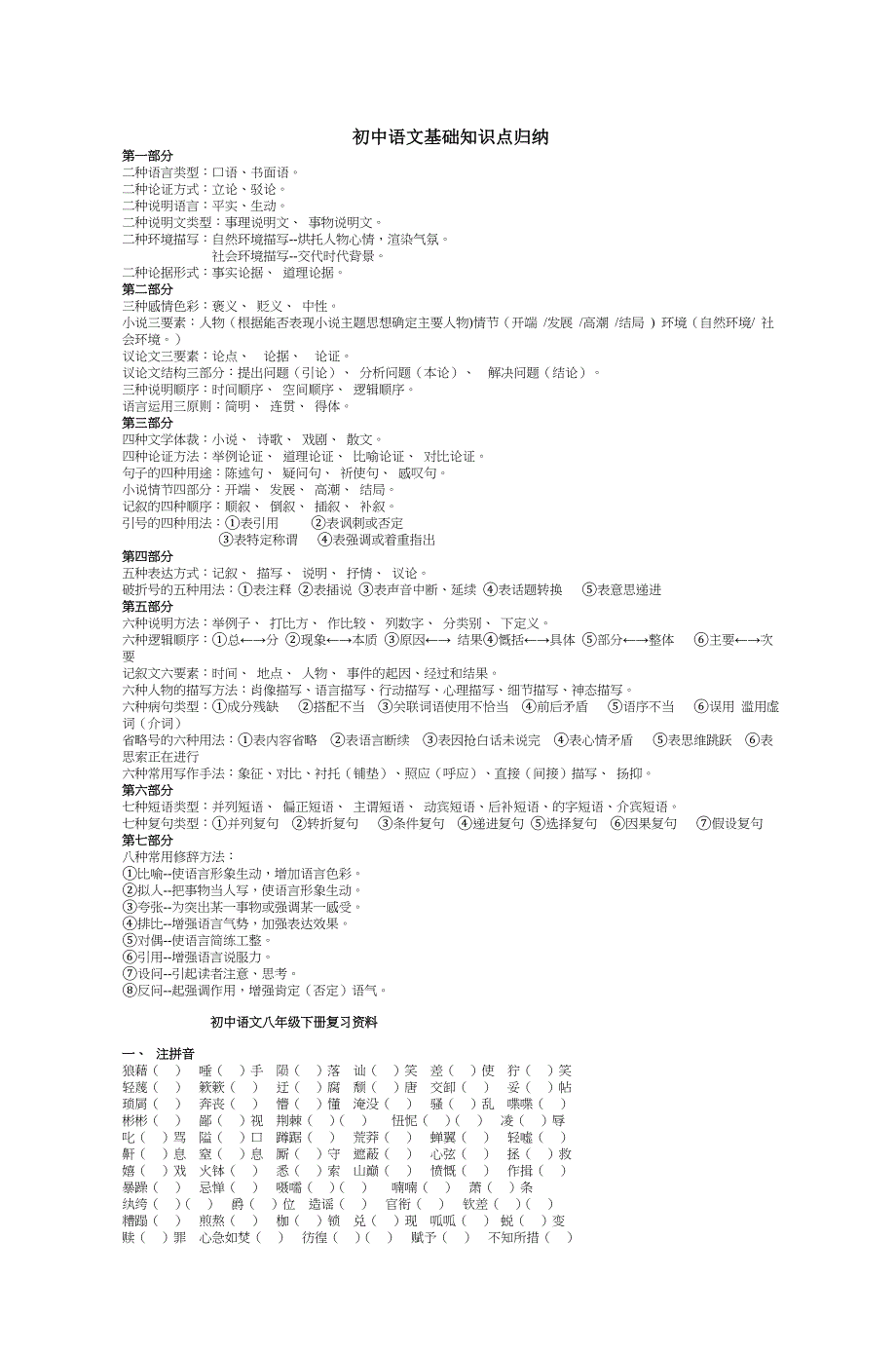 重点初中语文基础知识点归纳_第1页