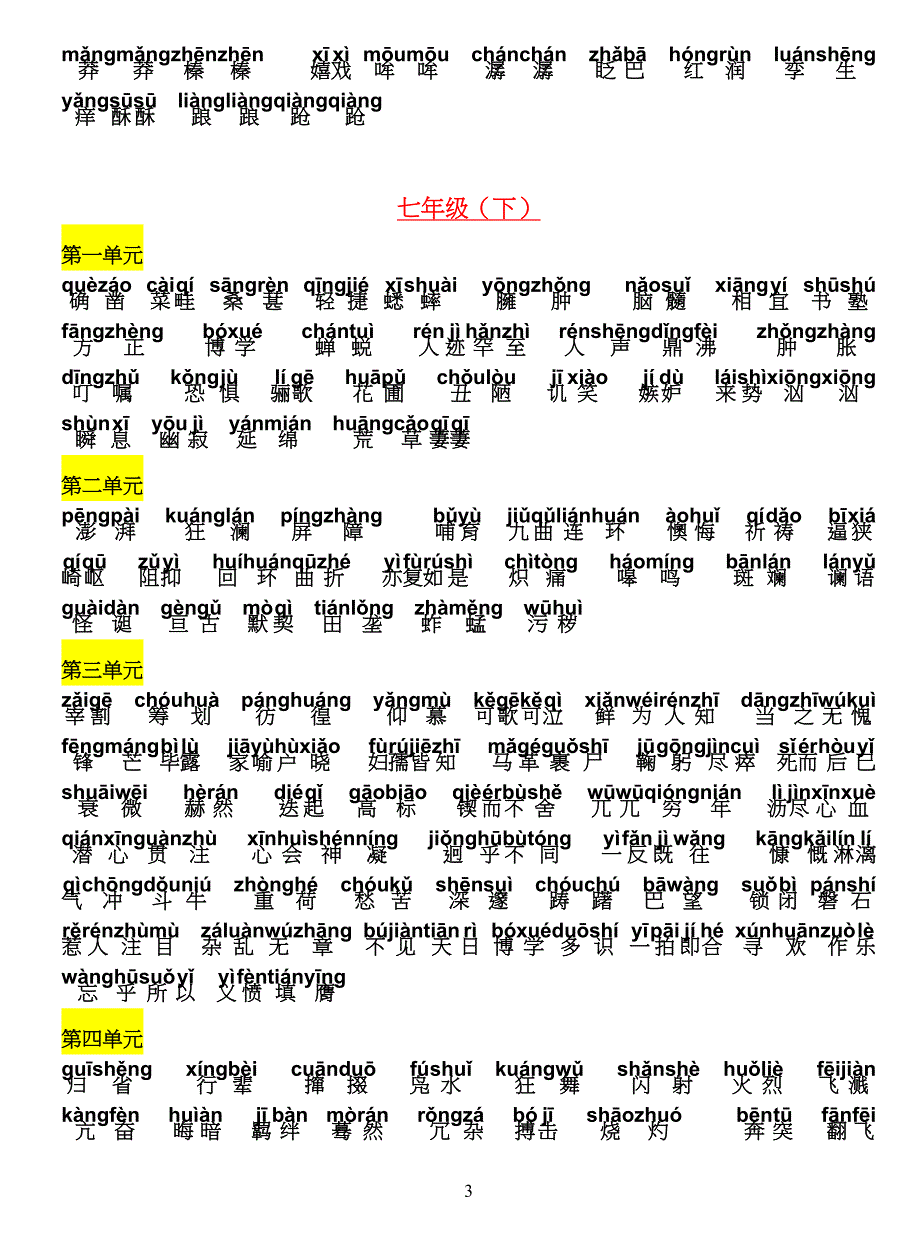 重点初中七到九年级语文生字及拼音大全【有拼音】_第3页