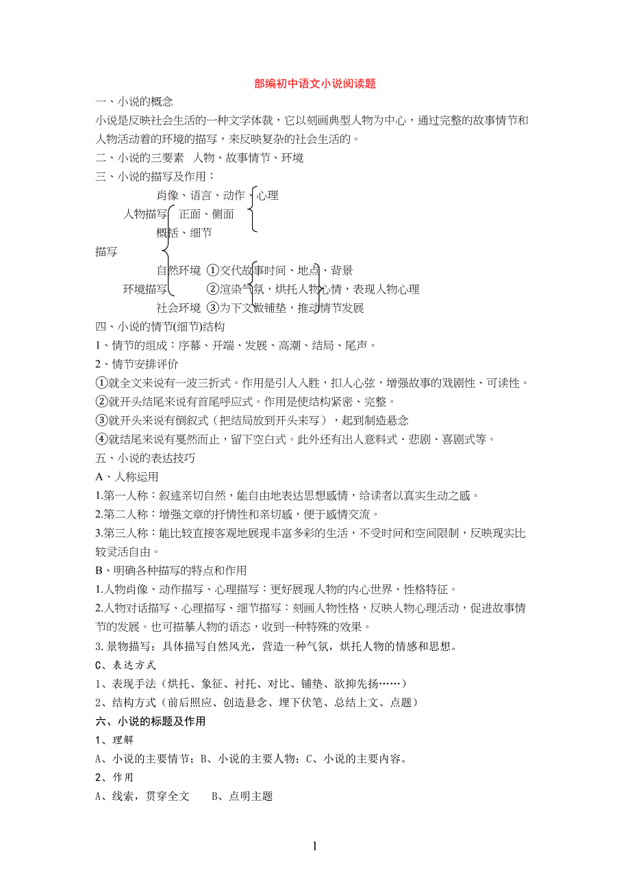 部编重点初中语文小说阅读题_第1页