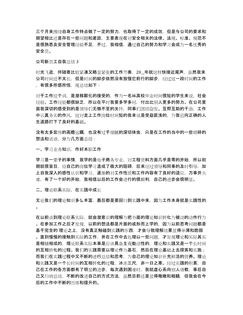 公司新员工自我工作总结（5篇）_第3页